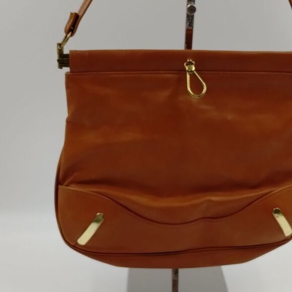 Chestnut brown pop open vintage purse shoulder bag faux leather gold hardware - Picture 2 of 12